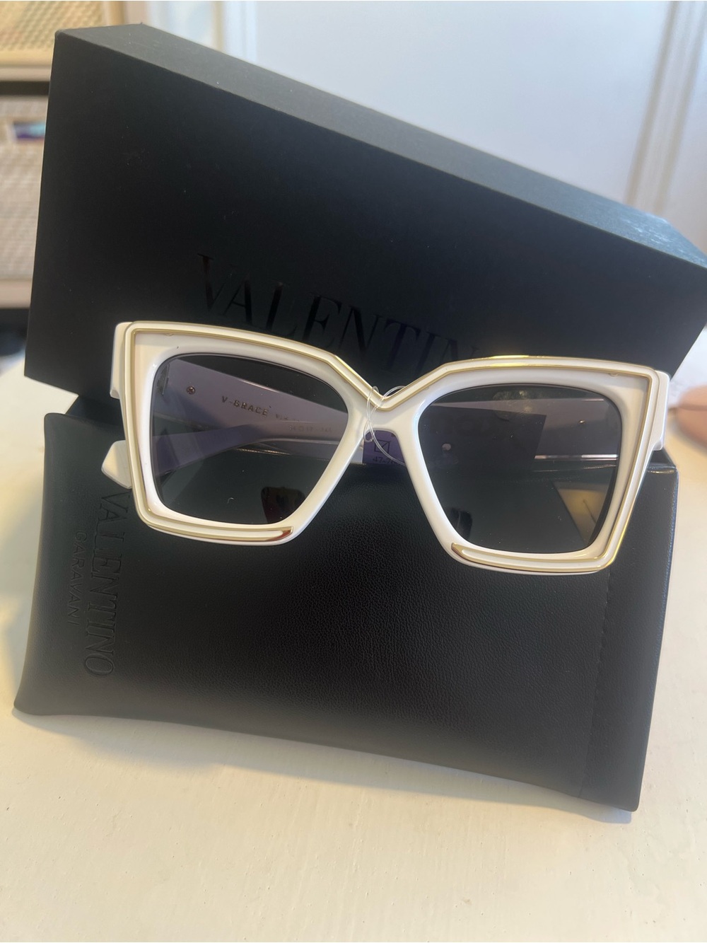 Valentino White Oversized Sunglasses